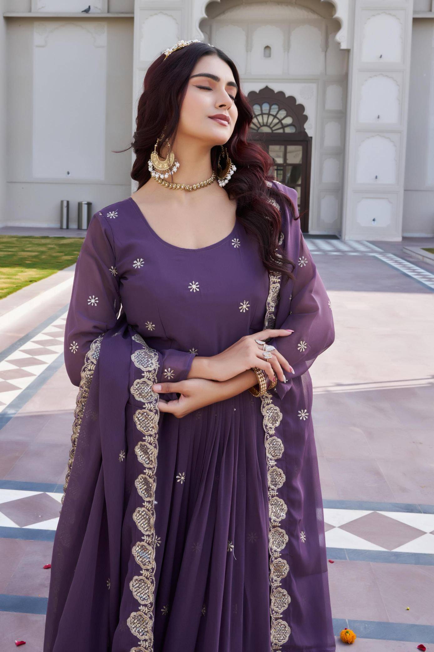 Launching New Festival Ram-0153 Georgette Purple Lehenga Choli for Wedding
